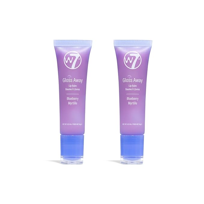 W7 Gloss Away Lip Balm - 2 Piece Set - Nourishing Lip Balm Formula With Shea Butter - Blueberry