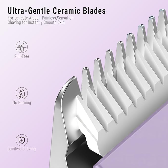 2-in-1 Bikini Trimmer and Shaver Kit for Women, Electric Body Hair Trimmer Facial Hair Removal Cordless Bikini Shaver Razor for Face Lip Chin Pubic Underarm Legs, Purple