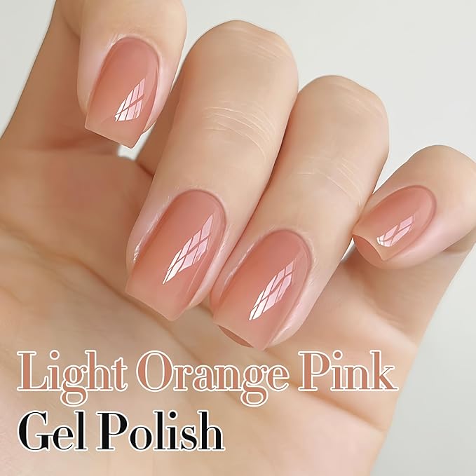Double Rhythm 0.50 OZ Translucent Gel Polish Same Color Same Bottle Sheer Pastel Neutral Natural Milky 15 ML Jelly UV Nail Art DIY at Home (Light Orange Pink-A1497)