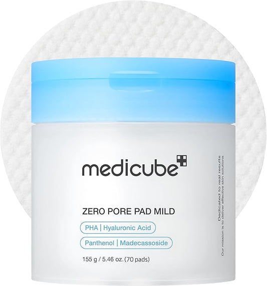 Medicube Zero Pore Pads Mild 2.0 (70 units) - Gentle Calming Toner Pads for Exfoliation, Minimizing Pores, and Blackhead Removal with PHA - Ideal for All Skin Types - Korean Skin Care