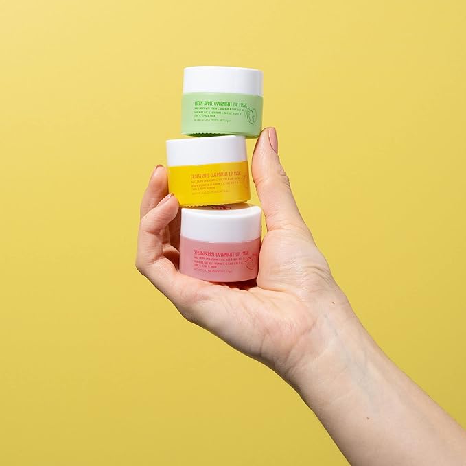 W7 Sweet Dreams Overnight Lip Mask Trio - Strawberry, Apple & Grapefruit Flavor 3 Pack - Vitamin E, Aloe Vera and Grape Seed Oil - For Hydrated, Full Looking & Irresistible Lips