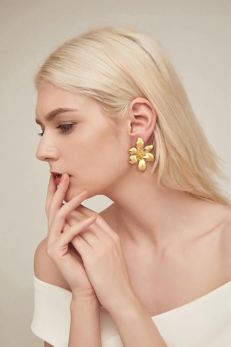 CLASSYZINT Gold/White/Red/Black Flower Stud Earrings For Women