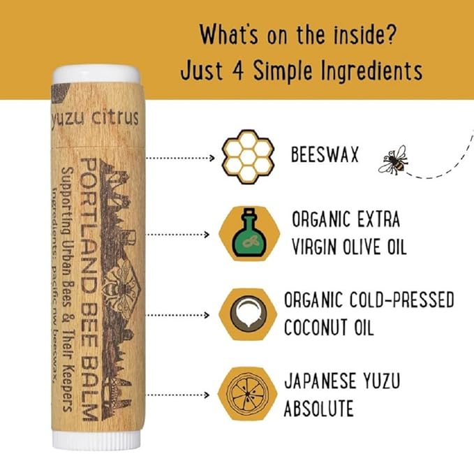 Portland Bee Balm All Natural Handmade Beeswax Based Lip Balm, Yuzu Citrus 9 Count