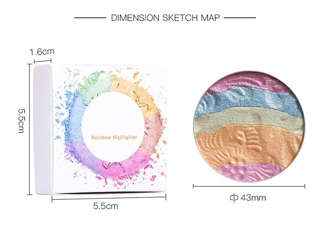 Pro 6 Colors 3D Baked Rainbow Highlighter Eyeshadow Makeup Palette Xmas Cosmetic Blusher Shimmer Powder Contouring Kit Unicorn Blush