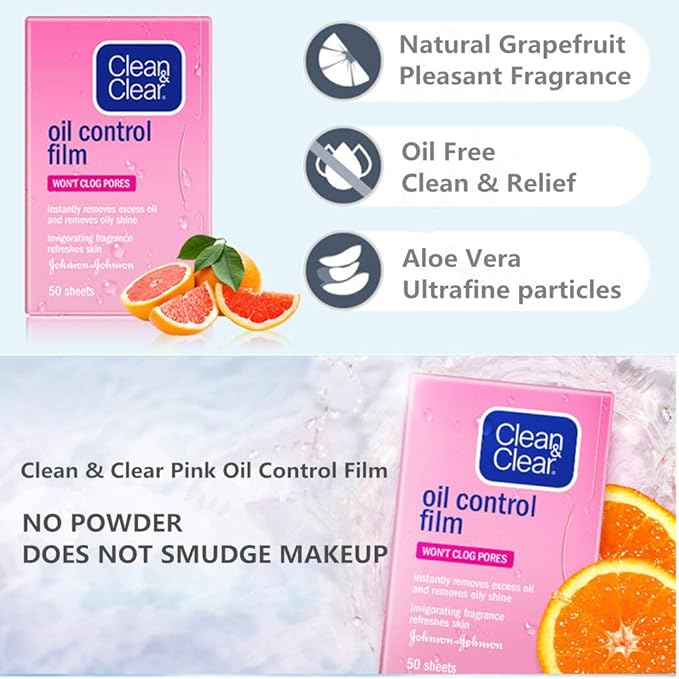 Oil Control Film Replacment for Clean & Clear Oil-absorbing Sheets,3 Pack (Grapefruit Fragrance) Oil Blotting Sheets For Face,Makeup Friendly High-performance Handy Face Blotting Paper for Oily Skin