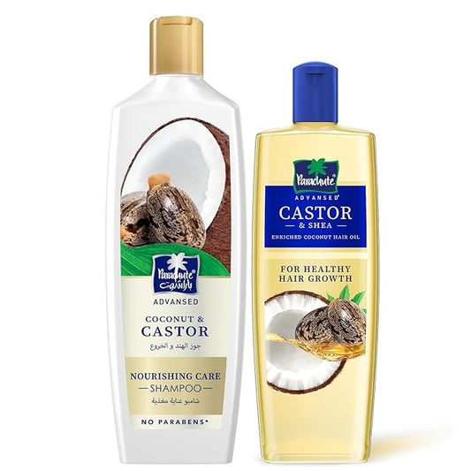 Parachute Advansed Shea Castor oil shampoo for hair growth | Deep Nourishment & Hair Strength Solution | Pack of 2 | 10.1 Fl oz + 11.4 Fl oz
