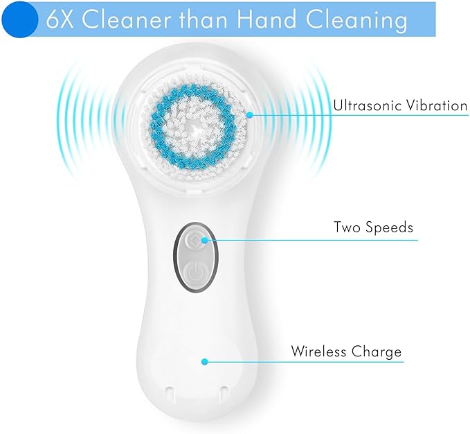 Facial Cleansing Brush, Electric Face Scrubber Exfoliator for Women Skin Care Deep Cleaning Exfoliating, Rechargeable Waterproof with 2 Sonic Vibration Speeds for Home & Travel(White)