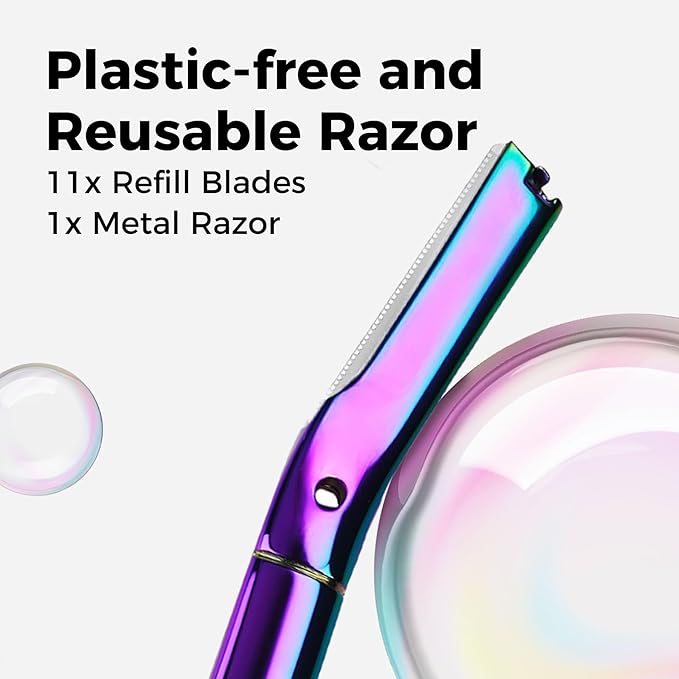 ZOMCHI Dermaplane Razor for Women Face, Premium Facial Razor & Eyebrow Razor, Dermaplaning Tool with Metal Handle, Removes Peach Fuzz, Exfoliates Skin, 11 Blades (Rainbow)