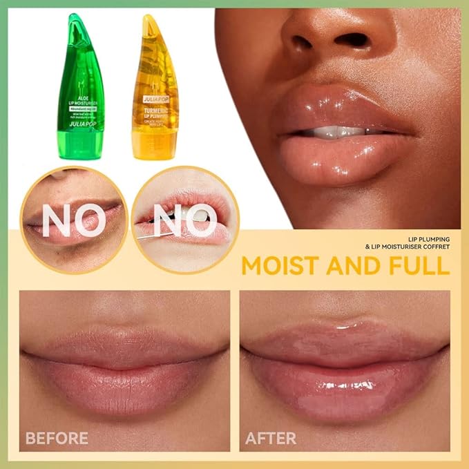 Lip Plumper Set, Natural Lip Plumper Moisturizing Aloe Vera Lip Gloss, Lip Plumper Gloss and Lip Care Serum, Beautiful Fuller, Hydrating & Reduce Fine Lines, Day and Night Ues Set