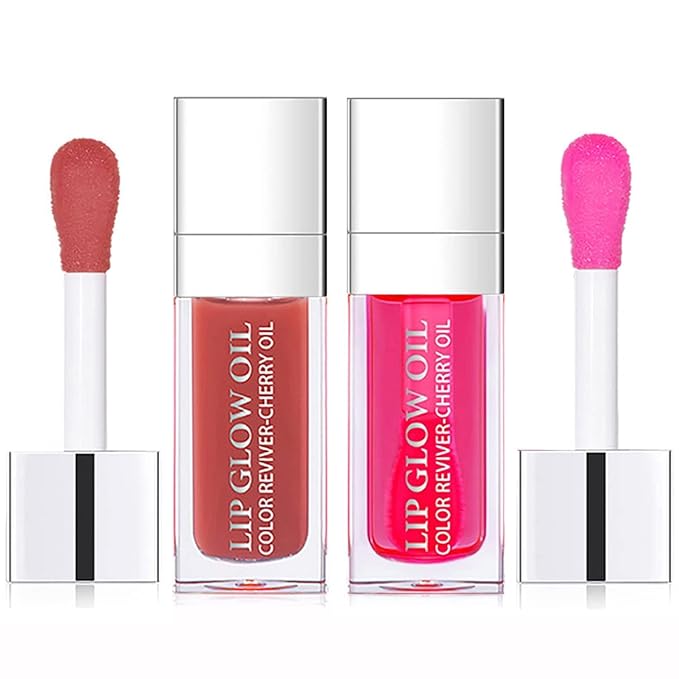 2 Set Lip Oil Hydrating Tinted Lip Balm, Plump Lip Gloss Lip Care Transparent Toot Lip Oil Tinted, Fresh Texture & Non-sticky, Nourishing Repairing Lightening Lip Lines Lip Care Products (Rosewood / Cherry)