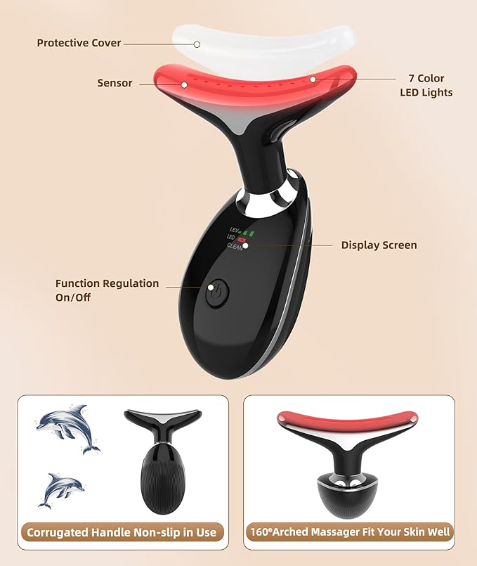 Red-Light-Therapy-for-Face and Neck, 7 Color Light Based Facial Massager, Portable Skin Care Tool (Black)