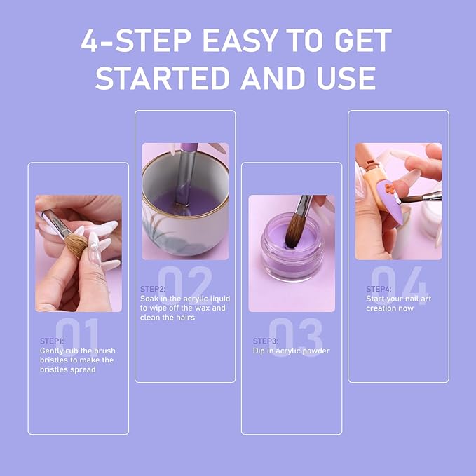 Acrylic Nail Brush Size #10, KEMEISI 100% Pure Kolinsky Nail Art Brushes Sturdy Handle Oval Shaped Acrylic Powder Nail Design Tools for Professional Manicure DIY Home Salon (Purple)