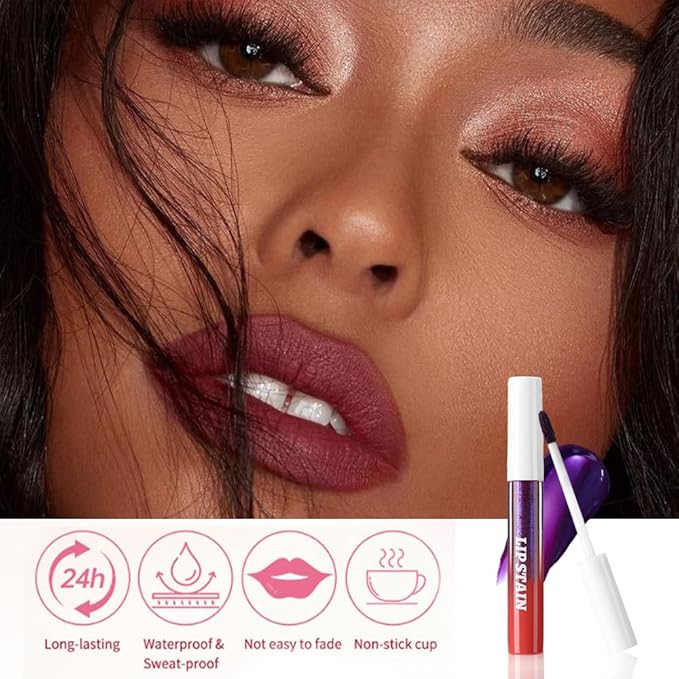 evpct 3Pcs Peel Off Lip Stain Tints, Maroon Red Mauve Matte Liquid Lipstick Lip Stain Long Lasting Waterproof for Women, Non-stick Cup Lipstick Peel Off Highly Pigmented Not Faded Smudge-proof Liptint