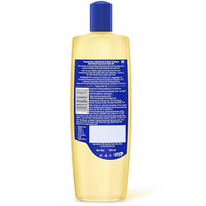 Parachute Advansed Castor & Shea Hair Oil with Coconut| Castor Hair Oil| 10x Stronger Hair| For Thick, Soft & Nourished Hair| 10.1 Fl.oz.