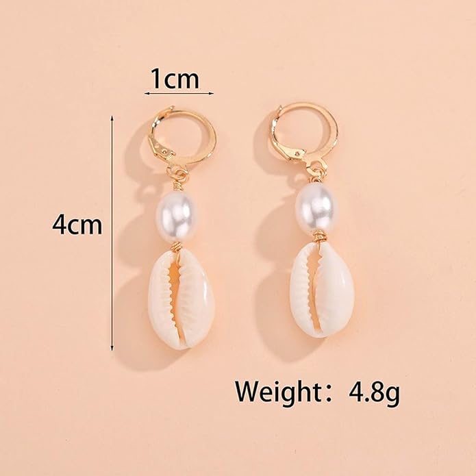 Boho Shell Drop Earrings Vintage Gold Star Shell Dangle Earrings Statement Cowrie Shell Hook Earrings Summer Beach Seashell Earrings Jewelry for Women