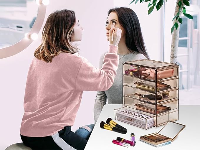 Sorbus Acrylic Clear Makeup Organizer - Big & Spacious Cosmetic Display Case - Stylish Designed Jewelry & Make Up Organizers and Storage for Vanity, Bathroom (4 Large, 2 Small Drawers) [Bronze Glow]
