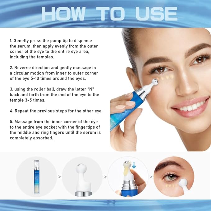 5% Caffeine Eye Serum, Under Eye Roller Cream for Dark Circles, Anti-aging Wrinkles And Firming, 360° Massage Ball Ice Roller For Fine Lines, Bags, Puffy Eyes, Eye Skin Care For Women Men (CAFFEINE)