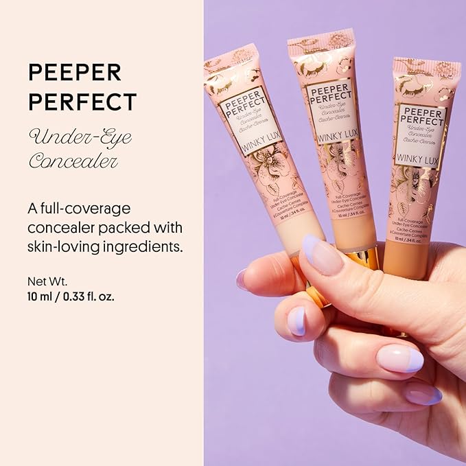 Winky Lux Peeper Perfect Under Eye Concealer, Makeup & Eye Brightener, Full Coverage Concealer for Dark Circles, Color Corrector & Eye Primer, With Collagen, Hyaluronic Acid & Vitamin E (Light)