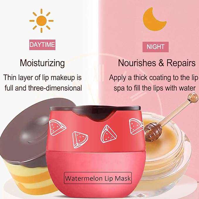 Bee Lip Balm Honey Pot,3 PCS Strawberry&Honey&Watermelon Lip Sleeping Mask,Hydrating Prevention Dry and Cracked Lip Scrubs Exfoliator Lip Care,Moisturizing Lip Mask Overnight Reduces Lip Lines