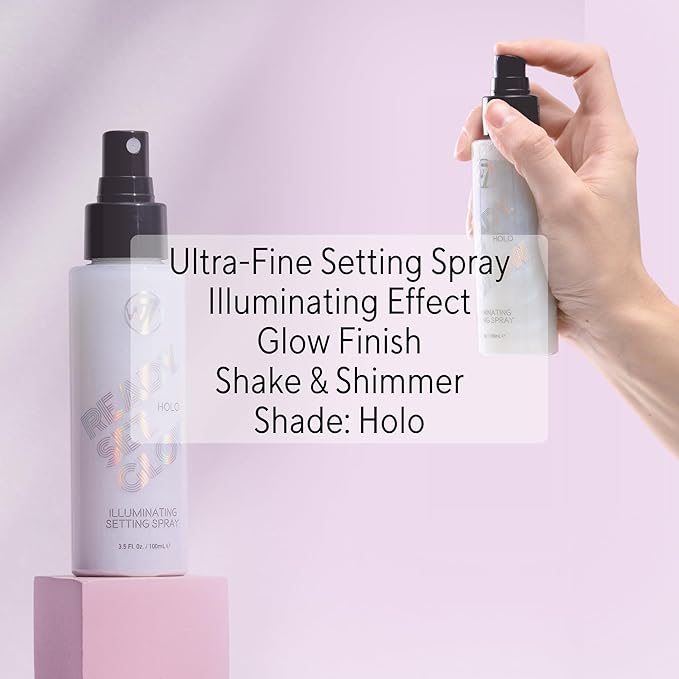 W7 Ready Set Glow Makeup Setting Spray - Shimmer Finish - Long-Lasting, Ultra-Fine Formula (Holo)