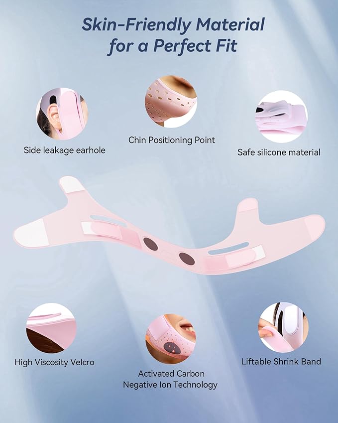 V-Line Sculpting Face Mask – Silicone Chin Strap for Jawline Tightening & Double Chin Reduction (23-27 Inches) (BLUSH)