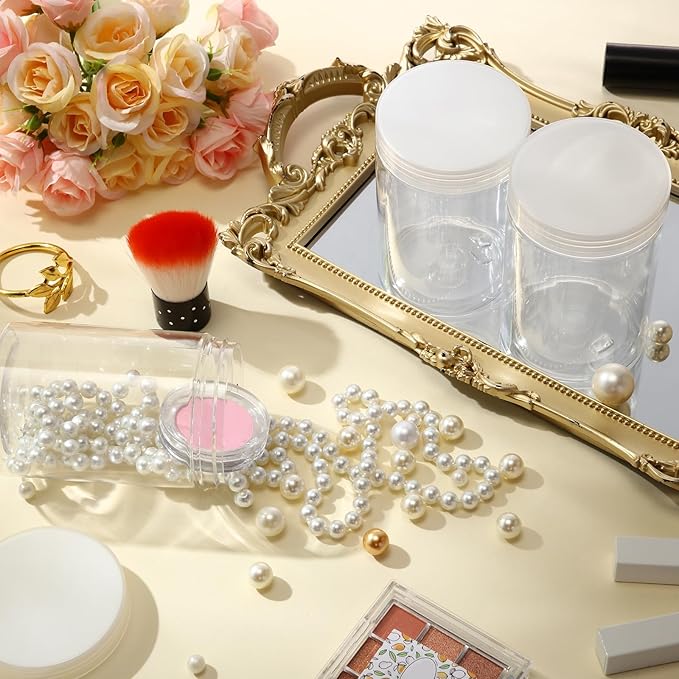 SATINIOR 24 Pieces Empty Clear Plastic Jars with Lids Round Storage Containers Wide Mouth for Beauty Product Cosmetic Cream Lotion Liquid Butter Craft and Food(Clear Lid,10 oz)