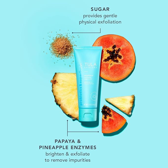 TULA Skin Care So Polished Exfoliating Sugar Scrub - Face Scrub, Gently Exfoliates with Sugar, Papaya, and Probiotic Extracts for a Softer and Radiant-Looking Complexion, 2.9 oz.