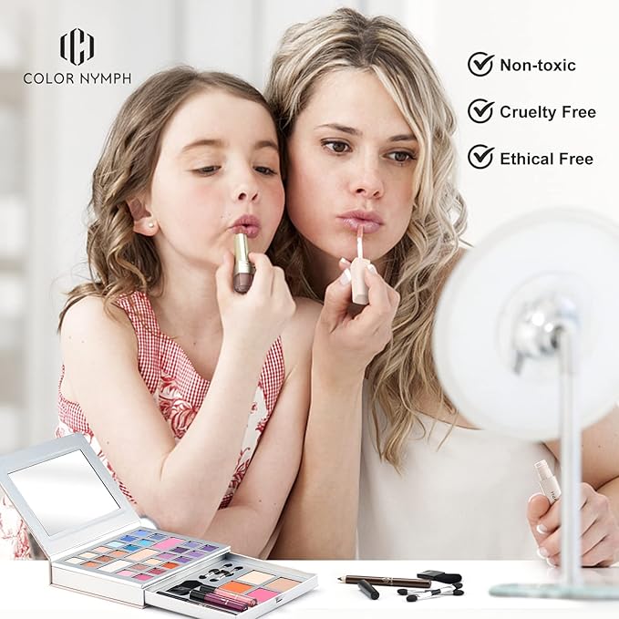 Color Nymph Makeup Kit for Teens, All in One Makeup Kit for Women Included 24 Colors of Matte Shimmer Eyeshadow, Highly Pigmented Lip Glosses, Eyeliner Pencil, Brushes, and Mirror