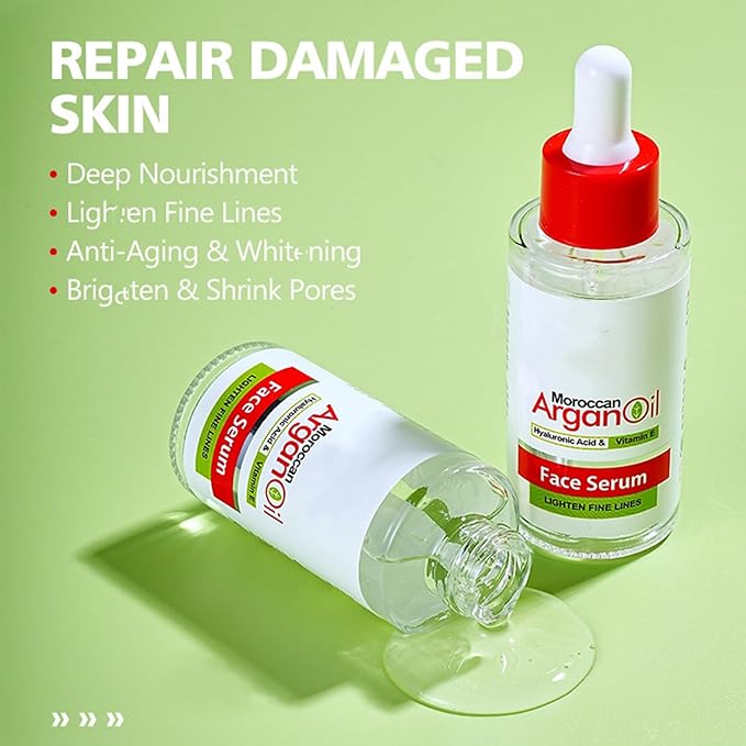 Argan Oil for Face, Argan Oil Skin Care Gift Set for Skin, Vitamin E Serum for Face, Dry Skin Care Routine Kit for Women, Deeply Moisturizing Skin Care for Dry Skin, Retinol & Vitamin E Cream