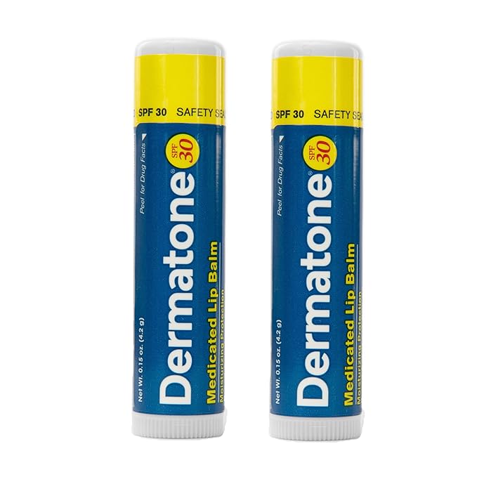Dermatone Lip Balm SPF 30 | Medicated | Moisturizing | Cocoa Butter, Aloe, Vitamin E | Soothe & Replenish Chapped Lips | 2-Pack, 0.15 oz sticks