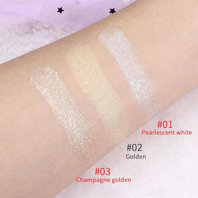 evpct Pearl White & Champagne Gold Face Highlighter Makeup Shimmer Glitter Diamond Sparkly Highlighters Makeup Palette Powder for Face Body Cheek iluminadores iluminador de jos maquillaje luminizers
