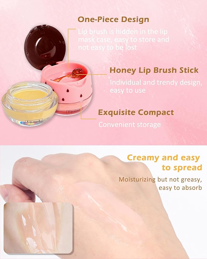 2Pcs Apple Lime Lip Bee Balm Honey Pot Lip Mask & Lip Glowy Oil Lip Gloss Care Set, Propolis Moisturizing & Nourish Lip Gloss Repair, Plump Dry Cracked Lip Scrub Exfoliator bálsamo para labios -Set D
