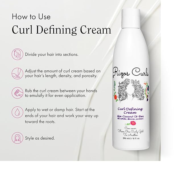 Rizos Curls Curl Defining Cream for Wavy, Curly, Coily, Kinky Hair Frizz Control, Defines, Softens, Moisturizes, Adds Shine for Hair Types Sulfate & Paraben Free