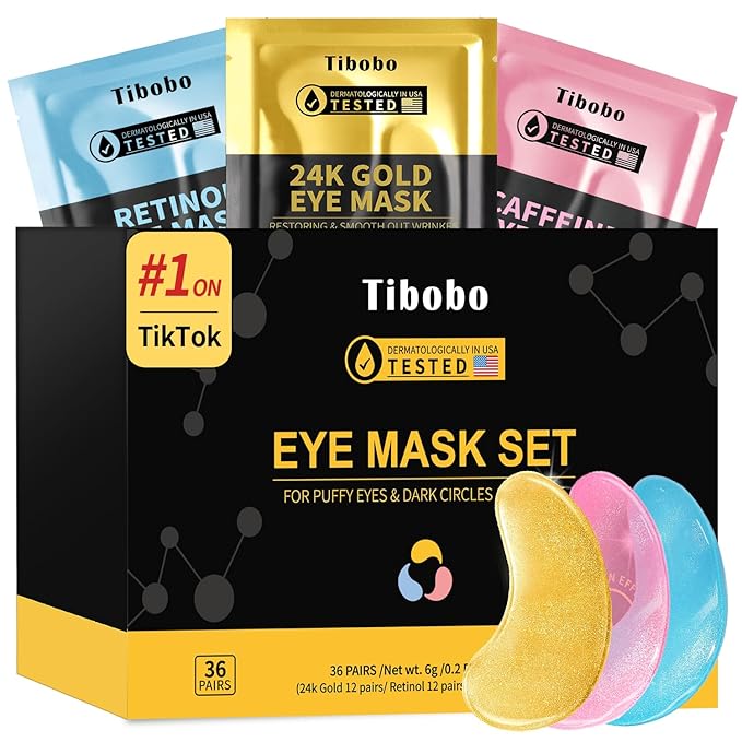 Under Eye Patches(36 Pairs), 24K Gold, Caffeine, Retinol Eye Masks for Puffy Eyes, Wrinkles, Dark Circles, Undereye Bags Treatment - Restoring & Awakening & Moisturizer Skin care Gift for Women