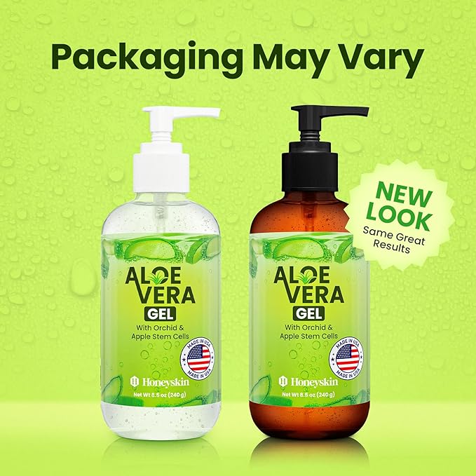 Honeyskin Soothing Aloe Vera Gel Made in the USA with Natural Ingredients - Give Yourself Relief From Sunburn and Dry Skin During the Hot Summer Days (8 Fl Oz)