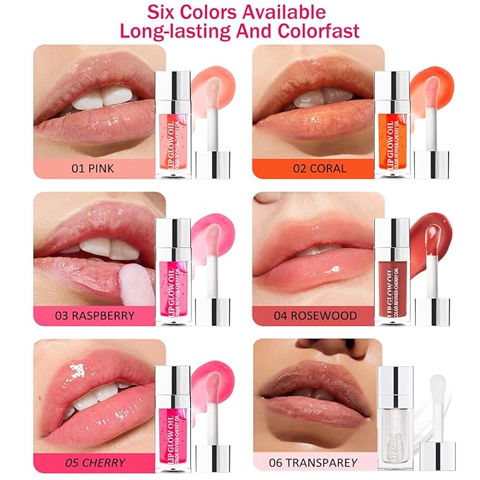 Plumping Lip Oil, Moisturizing Lip Glow Oil, Long Lasting Nourishing Lip Gloss Lip Balm, Non-sticky Transparent Toot Lip Oil Tinted for Lip Care and Dry Lip - Pink