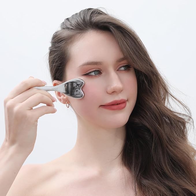 Stainless Steel Gua Sha & Face Roller, 3-in-1 Dolphin Facial Roller for Esthetician Supplies Women Gift, Skin Care Tool for Puffiness, Wrinkles, Dark Circles (1 Pc)