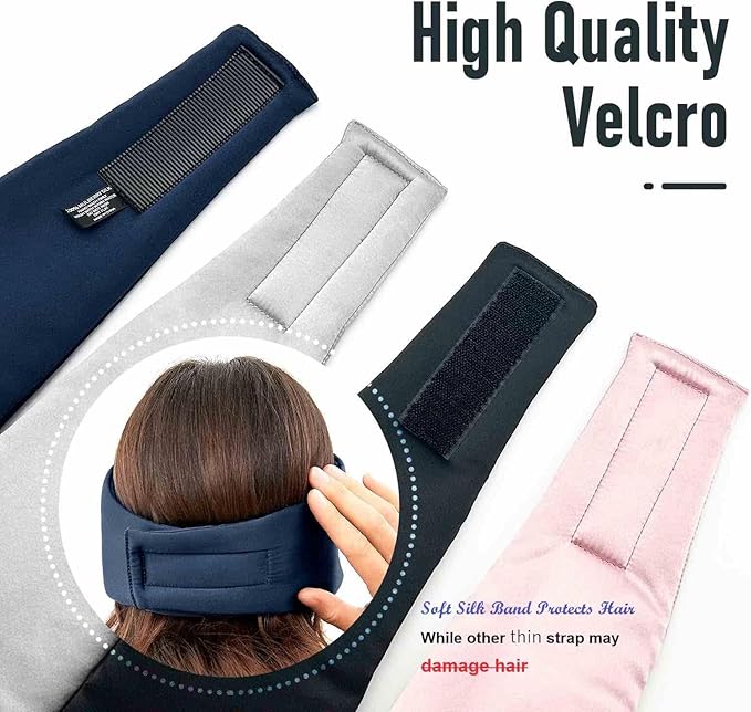Nature Silk Sleeping Mask Soft Featherweight Eye Mask Large Wrap-Around Blindfold with Adjustable Velcro Blackout for Wild Sleeper Nose Cut (NavyBlue)