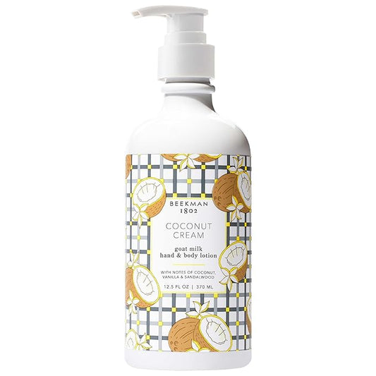 Beekman 1802 Coconut Cream Goat Milk Body Lotion - Scented - 12.5 oz - Hydrating & Moisturizing with Shea Butter - for Sensitive Skin - Cruelty Free - Packaging May Vary - Pump Included, Ready for Use