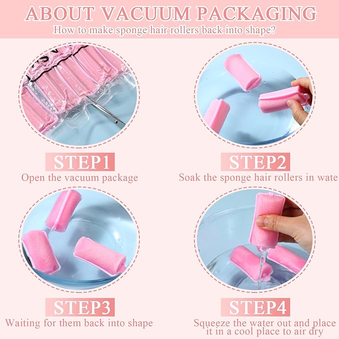 Geyoga 18 Pieces Sponge Hair Rollers Large Soft Foam Hair Styling Curlers Large Size Hairdressing Curlers for Women(1.4 x 2.6 Inches,Pink)