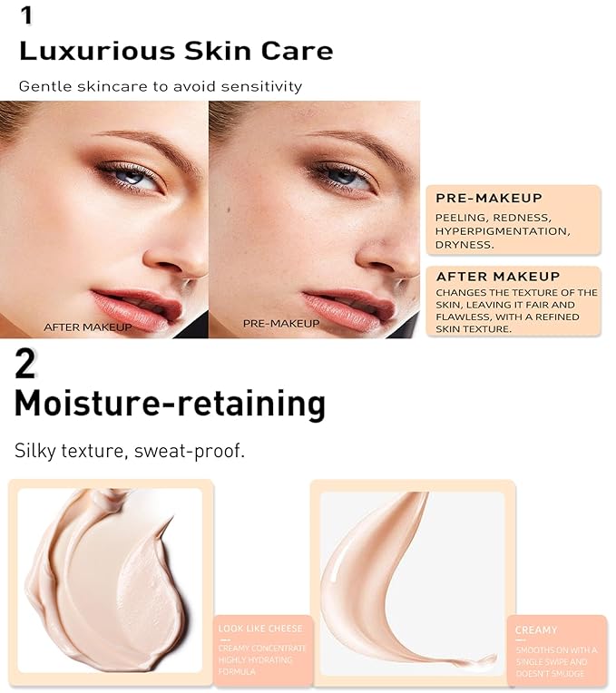 Stay Matte Liquid Foundation Concealer, Silky, Mist, Moisturizing, Long-Wear Liquid Makeup, Sheer To Full Coverage for A Hydrated, Natural Nude Looking Glow & Luminous, Dewy Finish On All Skin Types (#02)