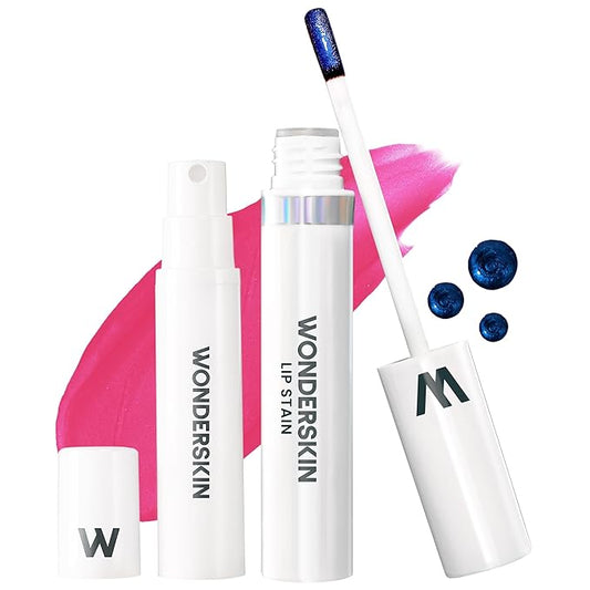 Wonderskin Wonder Blading Lip Stain Peel Off and Reveal Kit - Long Lasting, Waterproof Pink Lip Tint, Transfer Proof Natural Lip Stain Kit (Neon Rose)