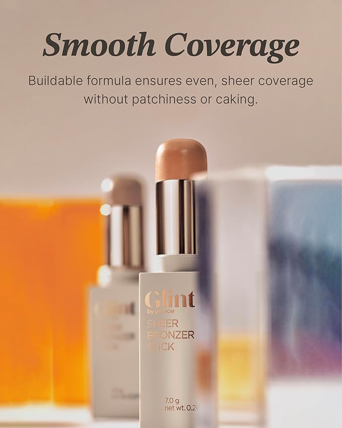 Glint Sheer Bronzer Stick (Smoked, 0.24oz) - Creamy Buildable, Blendable Formula for Natural Contour, Long-Lasting, Smooth, Versatile Use. Korean Makeup. Nose, Face, Cheeks.