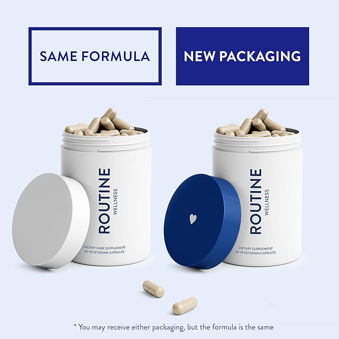 Routine Wellness Hair Growth Supplement - Clinically Proven for Thicker, Fuller Hair - Reduces Wrinkles, Fine Lines - Gluten Free, Ideal for Women & Men with Thinning Hair - 2 Bottles, 60 Day Supply