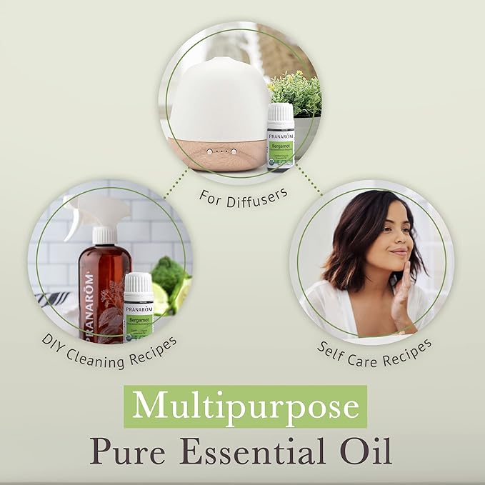 Pranarom USDA Certified Organic Bergamot Essential Oil (5ml), 100% Pure Undiluted Therapeutic Grade from Italy for Aromatherapy, Diffuser, Uplifting Scent, Immune Support, Relaxation, Sleep