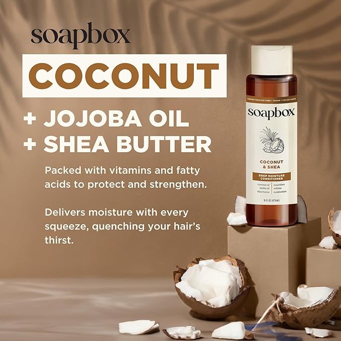 Soapbox Coconut Oil Conditioner, Sulfate & Paraben Free, Silicone Free, Color Safe, and Vegan Hair Conditioner (33.8 Ounces)