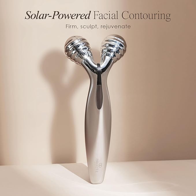 VORA Microcurrent Facial Roller by Project E Beauty | 3D Face & Body Massager | Instant Face Lift & V-Shape | Collagen Boost | Tightens Skin | Anti-Aging | Roller Tightens Skin | Solar Powered