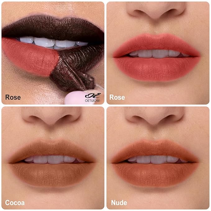 OETUIOW Lip Stain, Lip Liner, Waterproof Moisturizing Long-Lasting, Non-Stick Cup for Women All Skin Types, Rose Color