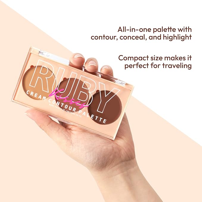 Ruby Kisses Contour Palette 3-in-1 Contour, Conceal, Highlight All-In-One Mini Palette, Long-Lasting, Easy to Blend Cream Contour Palette for Oily and Dry Skin (Medium To Tan)