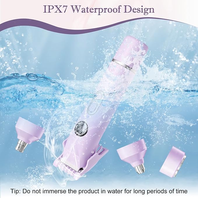 Upgrade Dermave Bikini Shaver, Dual Head 4 in 1 Bikini Trimmer for Women, IPX7 Waterproof Wet & Dry Use Electric Razor with Led Light and Display for Nose, Eyebrow, Bikini, Body (Purple)